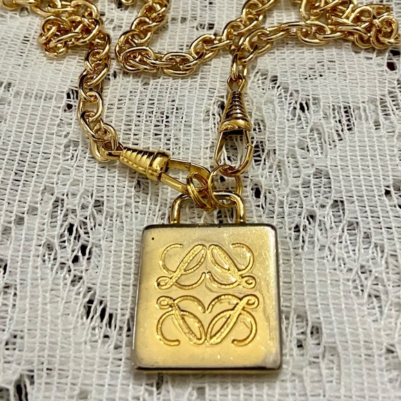 Vintage, Authentic Loewe Anagram Gold Plated Charm with 18-inch Chain Necklace - Picture 6 of 7